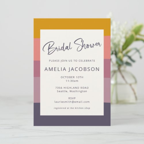 Modern Geometric Dusty Lilac Yellow Bridal Shower Invitation