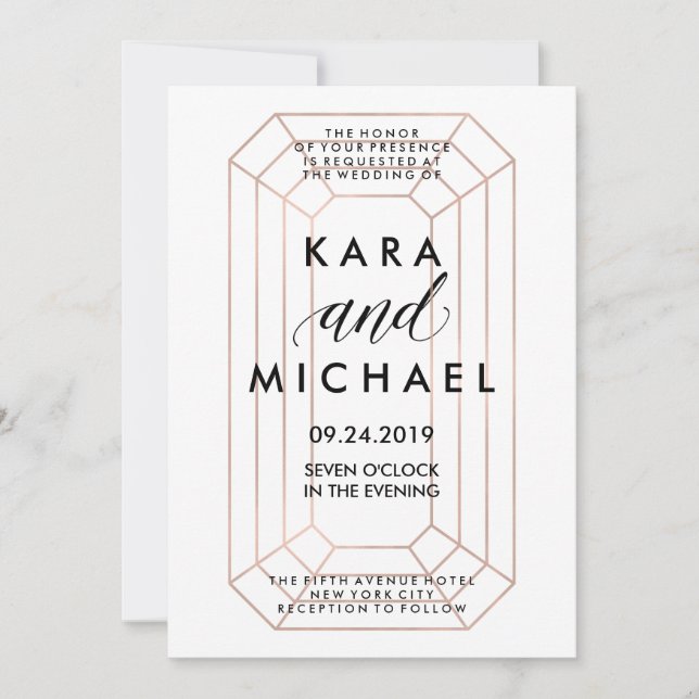 Modern Geometric Emerald Cut Diamond Shape Wedding Invitation (Front)