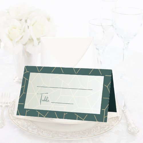 Modern Geometric Emerald Green and Gold Minimal Place Card