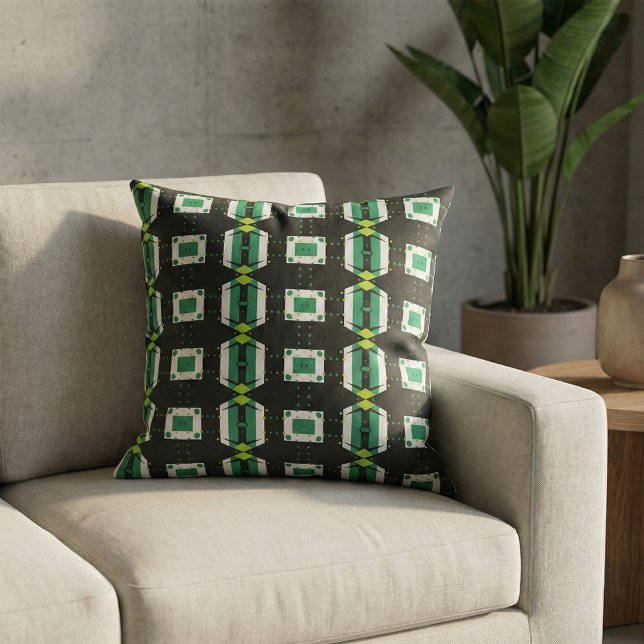 Modern Geometric Emerald Green Black White Fabric (Creator Uploaded)