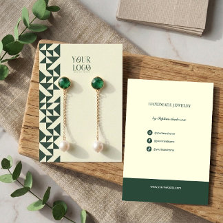 Modern Geometric Emerald & Ivory Earring Display Business Card