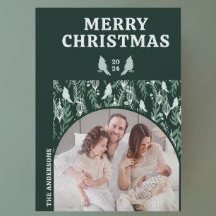 Modern Geometric Evergreen Bird Holiday Card