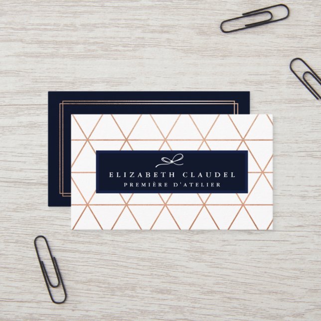 Modern Geometric Faux Rose Gold | Elegant bow Business Card (Front/Back In Situ)