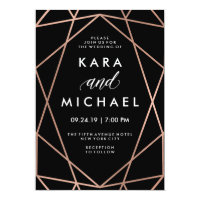 Modern Geometric Faux Rose Gold on Black Wedding Card