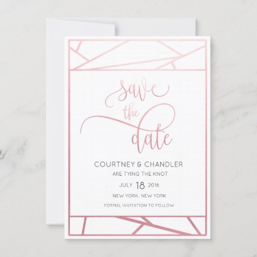 Modern Geometric Faux Rose Gold Save the Date