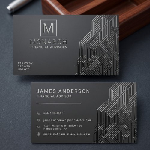 Modern Geometric Financial Advisor Raised Spot UV Business Card