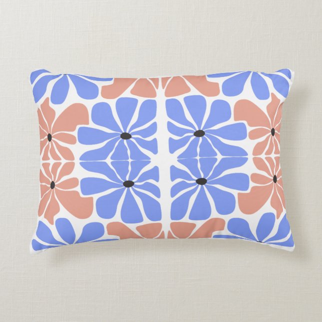 Modern Geometric Floral - Blue & Peach Pattern  Accent Pillow (Front)