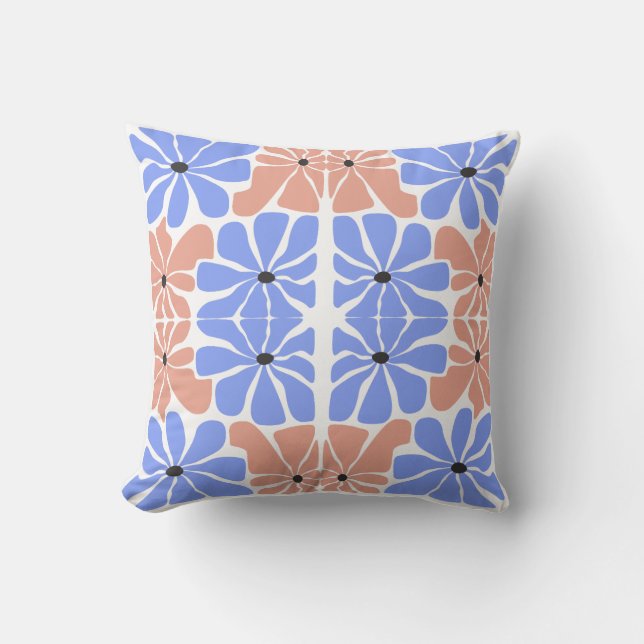 Modern Geometric Floral - Blue & Peach Pattern  Throw Pillow (Front)