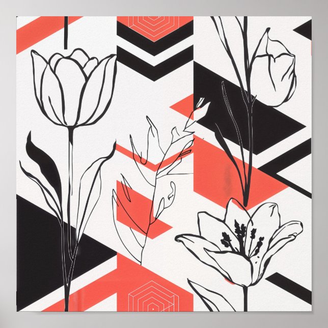 Modern Geometric Floral Contrast Poster (Front)