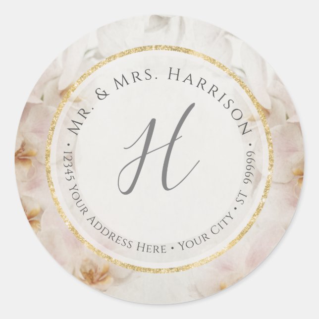 Modern Geometric Floral Gold Glitter Address Label (Front)