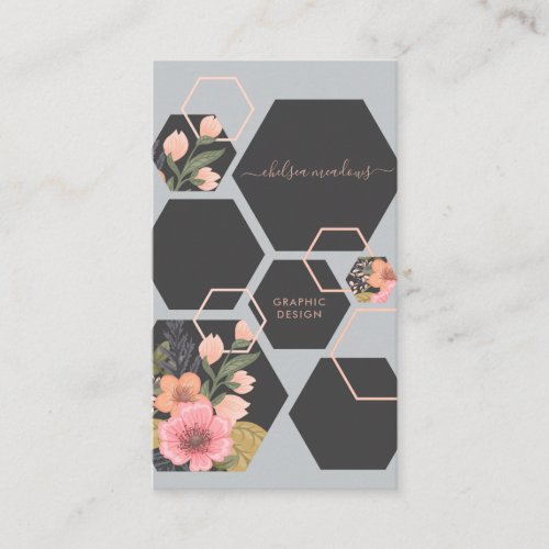Modern Geometric Floral  Honey Comb Business Card