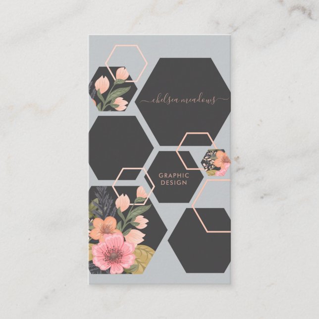 Modern Geometric Floral | Honey Comb Business Card (Front)
