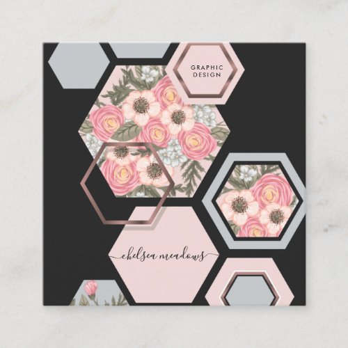 Modern Geometric Floral  Honey Comb Square Square Business Card