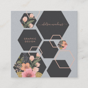 Modern Geometric Floral Honey Comb Square Square Business Card