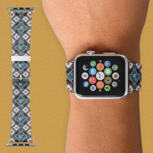 Modern Geometric Floral Monogram Flower Pattern Apple Watch Band