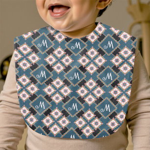 Modern Geometric Floral Monogram Flower Pattern Baby Bib