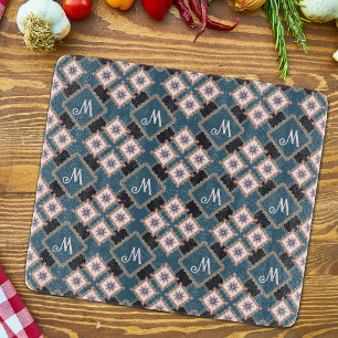 Modern Geometric Floral Monogram Flower Pattern Cutting Board