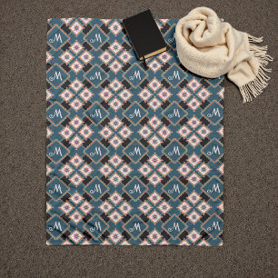 Modern Geometric Floral Monogram Flower Pattern Fleece Blanket