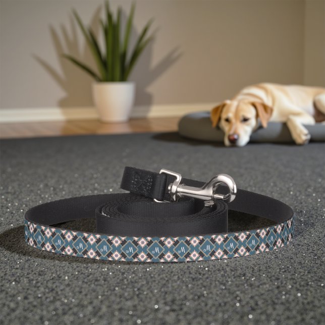 Modern Geometric Floral Monogram Flower Pattern Pet Leash (Creator Uploaded)