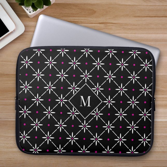 Modern Geometric Floral Monogram Laptop Sleeve (Creator Uploaded)
