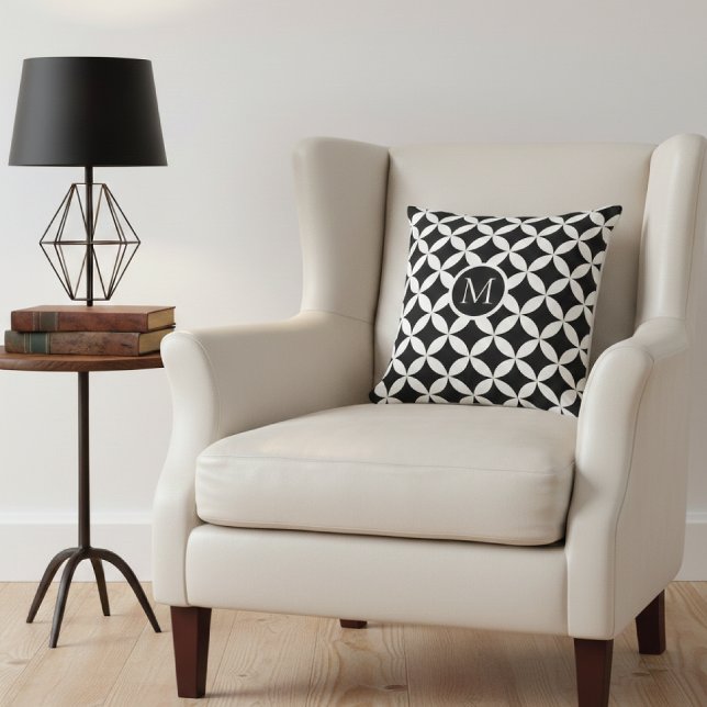 Modern Geometric Floral Monogram Throw Pillow (Creator Uploaded)