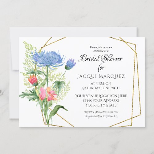 Modern Geometric Floral Pink n Blue Bridal Shower  Invitation