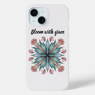 Modern Geometric Floral Typography - Blue Pink iPhone 15 Case