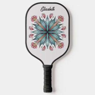 Modern Geometric Floral Typography - Blue Pink Pickleball Paddle