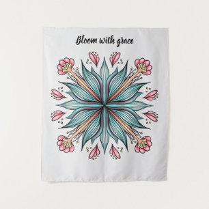 Modern Geometric Floral Typography - Blue Pink Tapestry