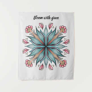 Modern Geometric Floral Typography - Blue Pink Tapestry
