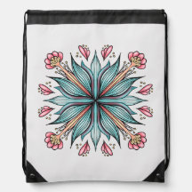 Modern Geometric Flower - Blue Pink Yellow Bloom