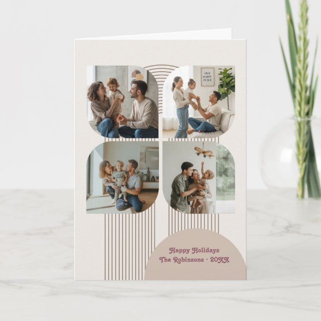 Modern Geometric Flower Bubble Arch Holiday Photo Card (Front)