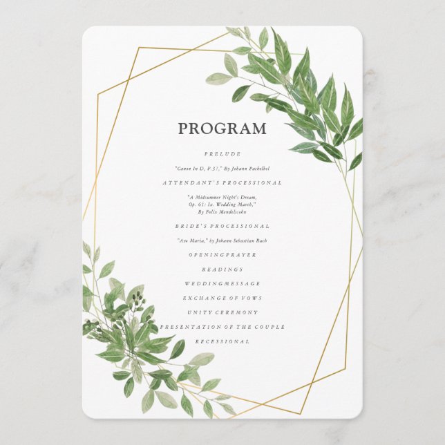 Modern Geometric Foliage Wedding Program (Front)