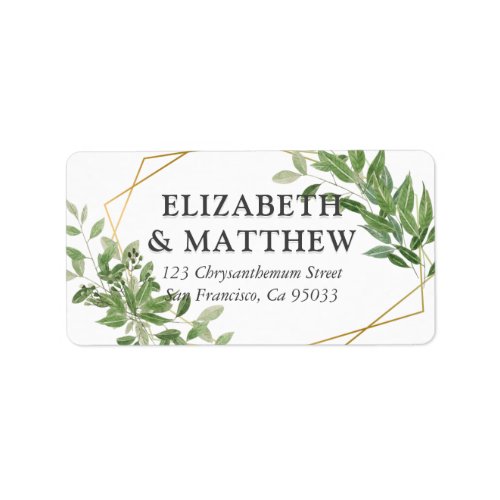 Modern Geometric Foliage Wedding Return Address Label