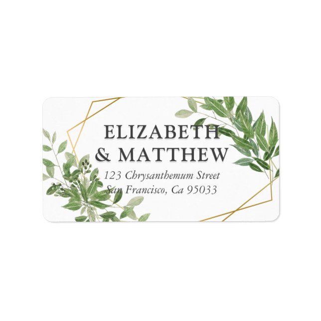 Modern Geometric Foliage Wedding Return Address Label (Front)