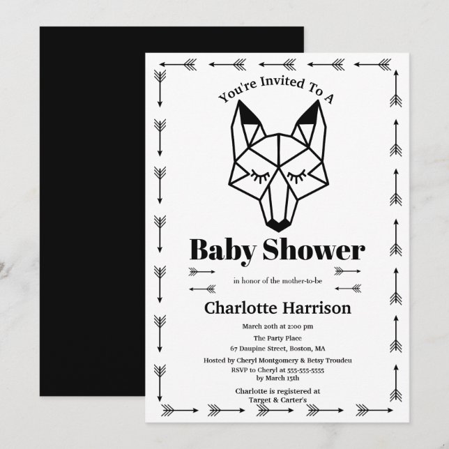 Modern Geometric Fox & Arrow Baby Shower Invitation (Front/Back)