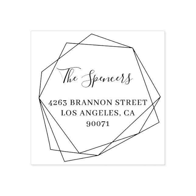 Modern Geometric Frame Family Name Return Address Rubber Stamp (Imprint)