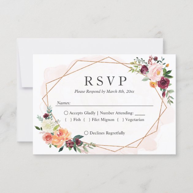 Modern Geometric Frame Floral Wedding RSVP Reply