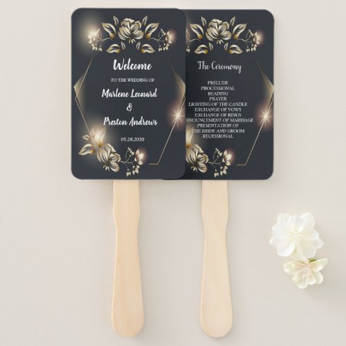 Modern Geometric Frame gold floral Wedding Progra Hand Fan