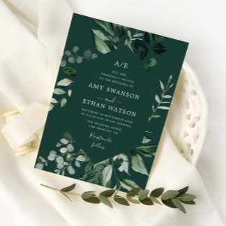 modern geometric frame greenery wedding invitation
