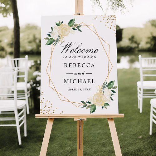 Modern Geometric Frame Nature Green Floral Wedding Foam Board