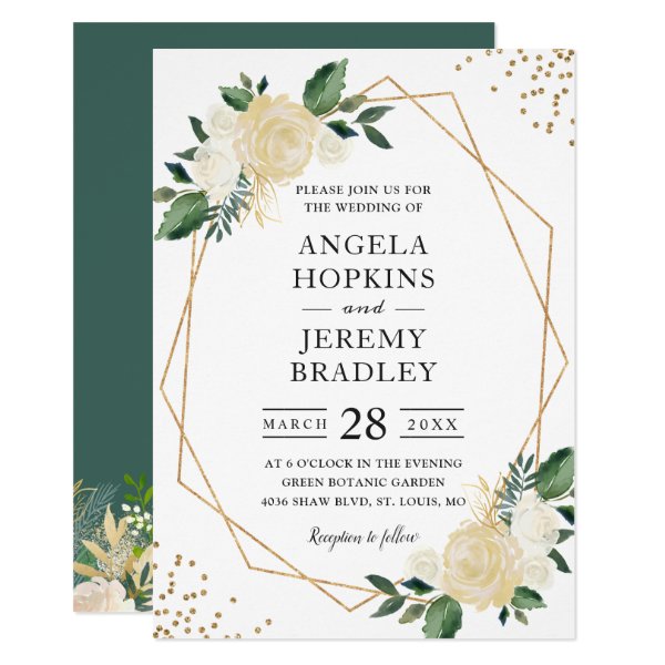 256312397263493307 Modern Geometric Frame Nature Green Floral Wedding Invitation