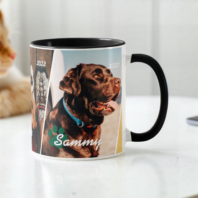 Modern Geometric Frame Pet Paw Three Photos Mug (Creator Uploaded)