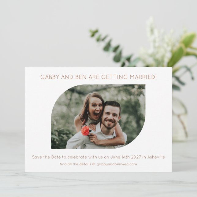 Modern Geometric Frame Photo Unique Wedding Save The Date (Standing Front)