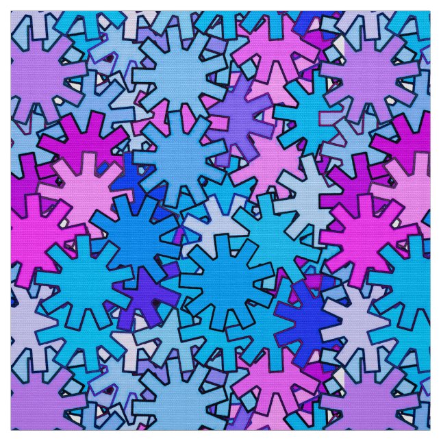 Modern Geometric Gears, Blue, Violet and Orchid Fabric (Swatch)
