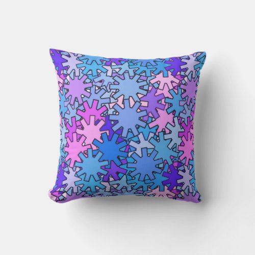 Modern Geometric Gears Blue Violet and Orchid Outdoor Pillow