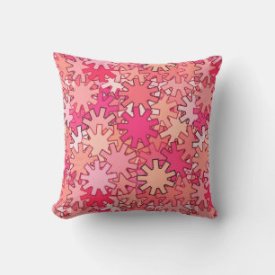 Modern Geometric Gears, Coral Pink and Peach Throw Pillow