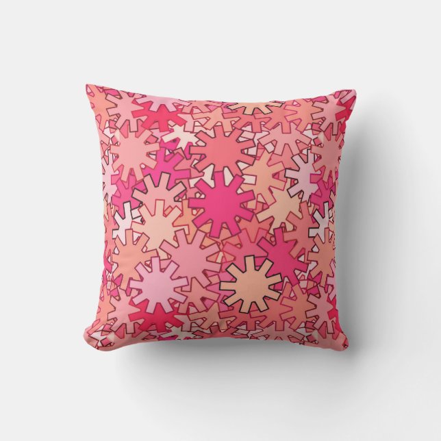 Modern Geometric Gears, Coral Pink and Peach Throw Pillow (Front)