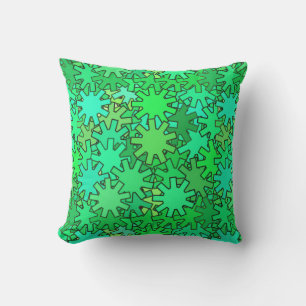 Modern Geometric Gears, Lime & Emerald Green Throw Pillow