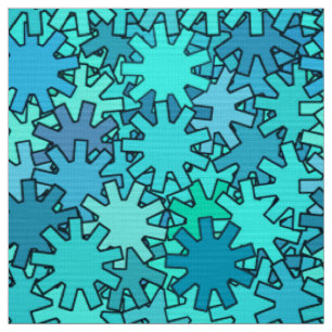 Modern Geometric Gears, Sea Blue and Turquoise Fabric